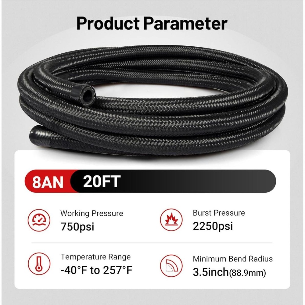 NWT Evil Energy 8AN 20ft Length Braided 8AN Fuel Hose